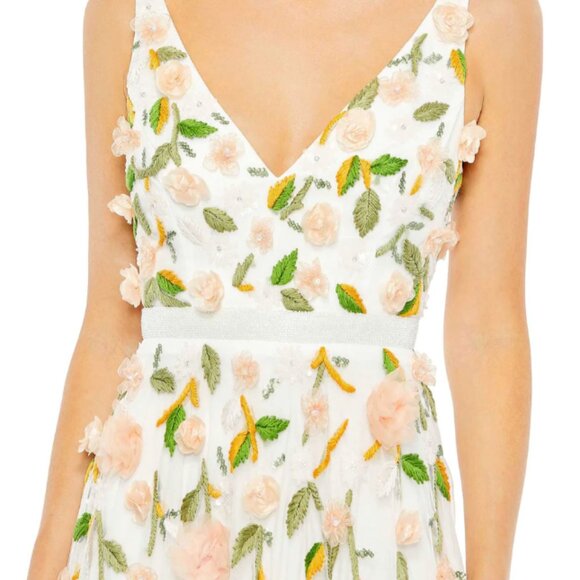 MAC DUGGAL 9171 EMBELLISHED SLEEVELESS V-NECK A-LINE WHITE MULTI GOWN sz 12 - Picture 2 of 6